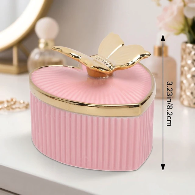 Alt view image 7 of 7 - LICAEVEY Ceramic Jewelry Box, Heart Shaped Trinket Box with 3D Animal Lid, Decorative Jewelry Organizer for Rings Earrings Necklaces, Gold Rim Sealed Storage for Vanity Dresser Gift (Pink)
