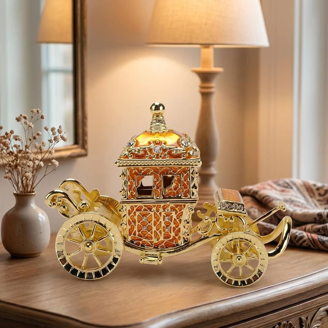 Alt view image 2 of 7 - LICAEVEY Enamel Carriage Trinket Box, Vintage Carriage Jewelry Box with Rhinestones, Decorative Trinket Organizer for Home Decor, Alloy Jewelry Storage with Magnet Lid