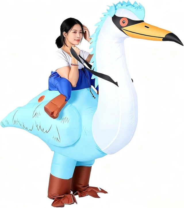 Alt view image 3 of 7 - LICAEVEY Inflatable Crane Costume, Funny Riding Costume with Blower, Blow Up Bird Outfit for Adult Festival Birthday Party, Battery Powered Blue Crane Suit, Humorous Ride On