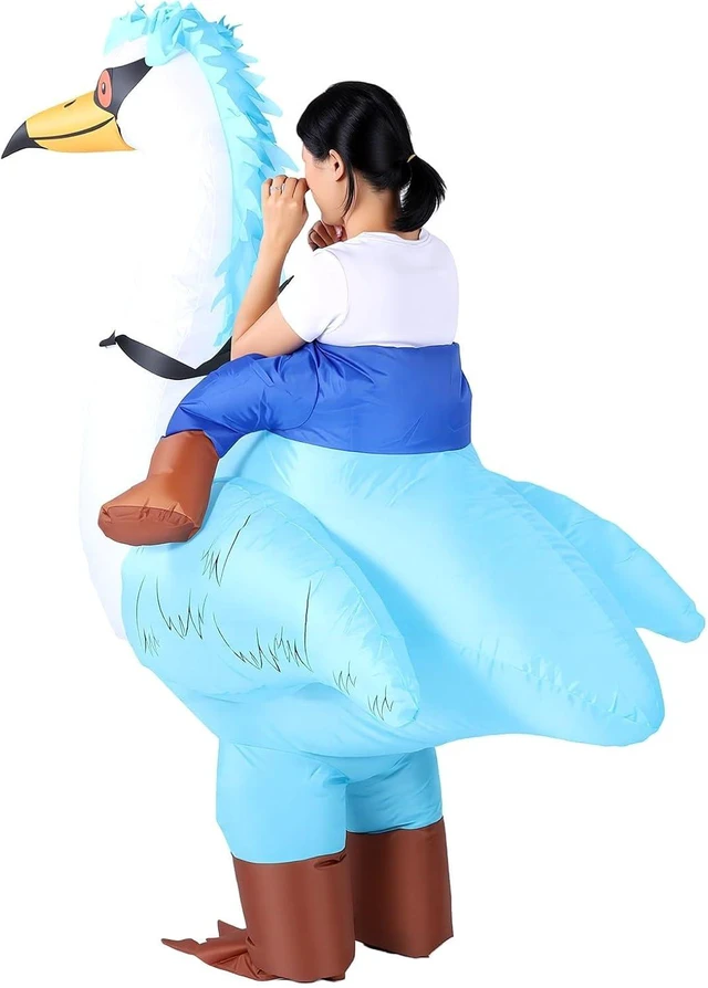 Alt view image 4 of 7 - LICAEVEY Inflatable Crane Costume, Funny Riding Costume with Blower, Blow Up Bird Outfit for Adult Festival Birthday Party, Battery Powered Blue Crane Suit, Humorous Ride On