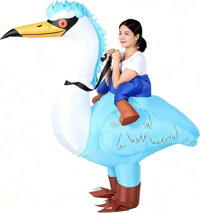 Alt view image 2 of 7 - LICAEVEY Inflatable Crane Costume, Funny Riding Costume with Blower, Blow Up Bird Outfit for Adult Festival Birthday Party, Battery Powered Blue Crane Suit, Humorous Ride On