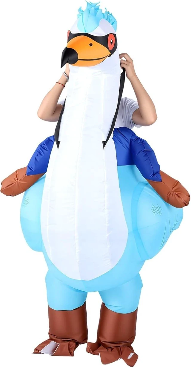 Main image of LICAEVEY Inflatable Crane Costume, Funny Riding Costume with Blower, Blow Up Bird Outfit for Adult Festival Birthday Party, Battery Powered Blue Crane Suit, Humorous Ride On
