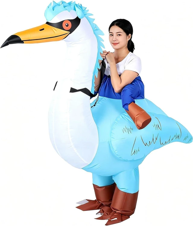 Alt view image 5 of 7 - LICAEVEY Inflatable Crane Costume, Funny Riding Costume with Blower, Blow Up Bird Outfit for Adult Festival Birthday Party, Battery Powered Blue Crane Suit, Humorous Ride On