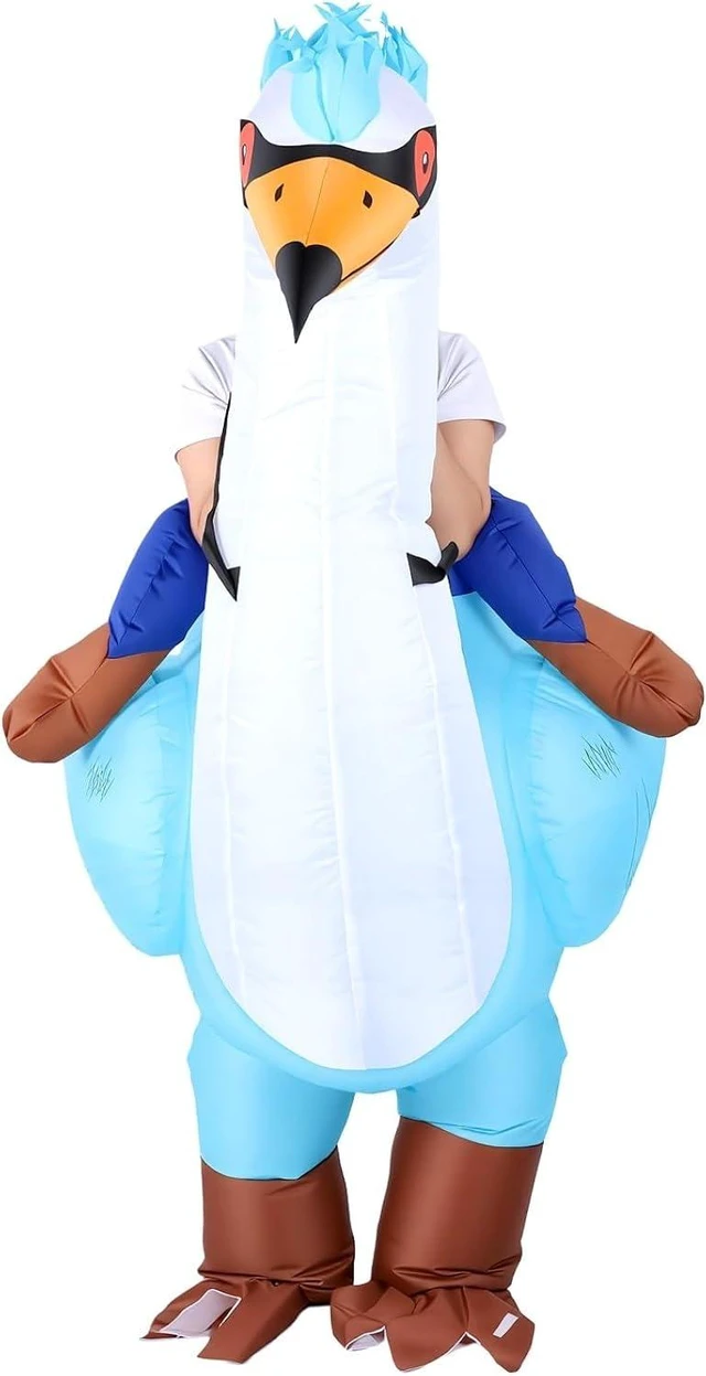 Alt view image 7 of 7 - LICAEVEY Inflatable Crane Costume, Funny Riding Costume with Blower, Blow Up Bird Outfit for Adult Festival Birthday Party, Battery Powered Blue Crane Suit, Humorous Ride On