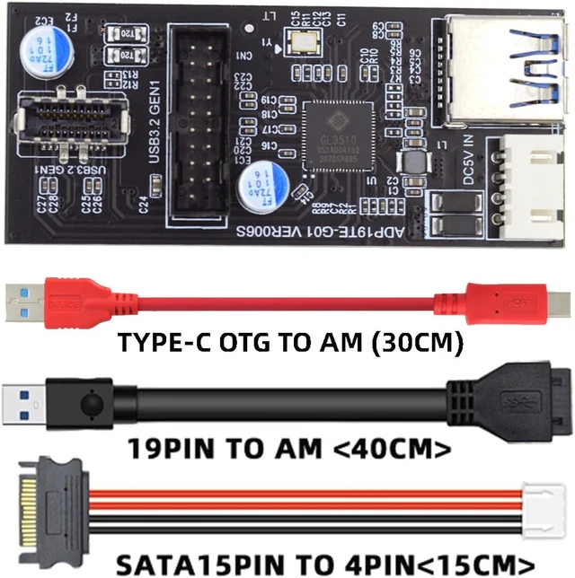 Alt view image 2 of 7 - cablecc 5Gbps Dual Ports Type-C USB-C & 19/20Pin Header to USB 3.0 20Pin & Type-E Female PCBA Type Adapter Splitter HUB