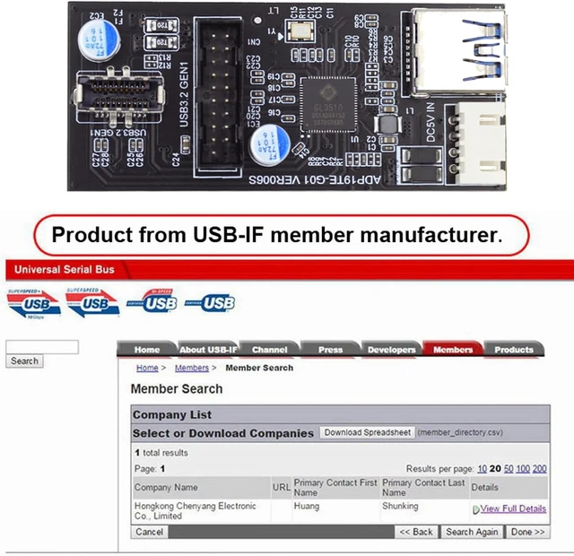 Alt view image 5 of 7 - cablecc 5Gbps Dual Ports Type-C USB-C & 19/20Pin Header to USB 3.0 20Pin & Type-E Female PCBA Type Adapter Splitter HUB