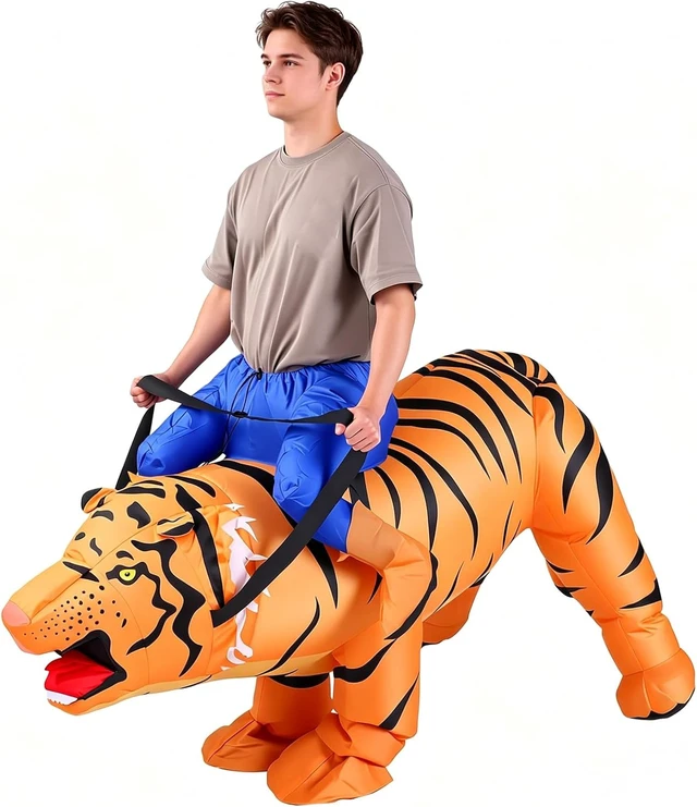 Alt view image 4 of 7 - LICAEVEY Adult Tiger Inflatable Costume, Blow Up Tiger Suit with Continuous Air Circulation, Funny Cosplay Inflatable for Party Men Women Unisex, Lightweight Polyester, One