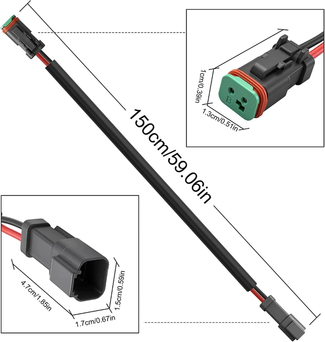Alt view image 2 of 7 - XMSJSIY DT 2 Pin Wiring Harness Extension Cable Automotive Waterproof Electrical Connector 2 Way Deutsch DT Male to Female Wiring Harness 16AWG Quick Connect for LED Work Lamps Fog Light - 1.5M/4.92FT