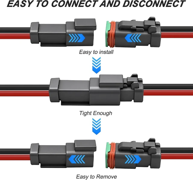 Alt view image 5 of 7 - XMSJSIY DT 2 Pin Wiring Harness Extension Cable Automotive Waterproof Electrical Connector 2 Way Deutsch DT Male to Female Wiring Harness 16AWG Quick Connect for LED Work Lamps Fog Light - 1.5M/4.92FT