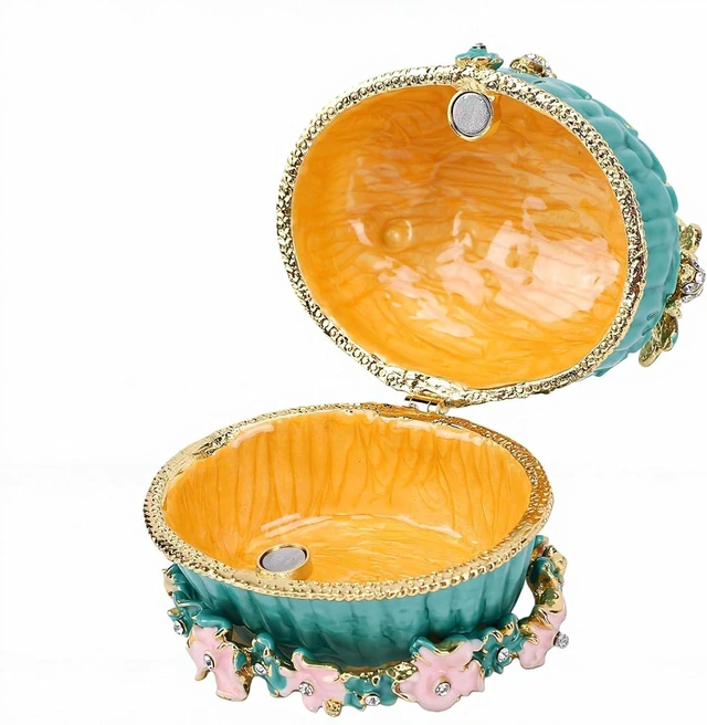 Main image of LICAEVEY Enameled Jewelry Box, Bee Honeycomb Trinket Box with Rhinestone Enamel Craft, Small Jewelry Storage Case for Earrings Rings Necklaces, Vintage Alloy Travel (Green)