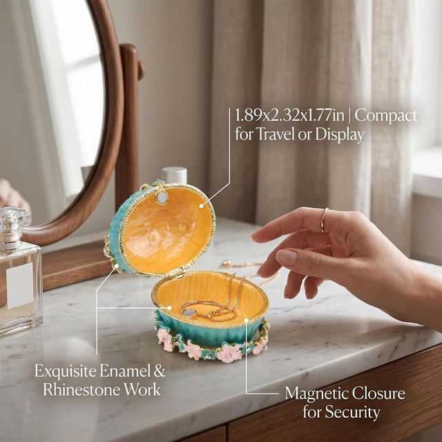 Alt view image 2 of 7 - LICAEVEY Enameled Jewelry Box, Bee Honeycomb Trinket Box with Rhinestone Enamel Craft, Small Jewelry Storage Case for Earrings Rings Necklaces, Vintage Alloy Travel (Green)