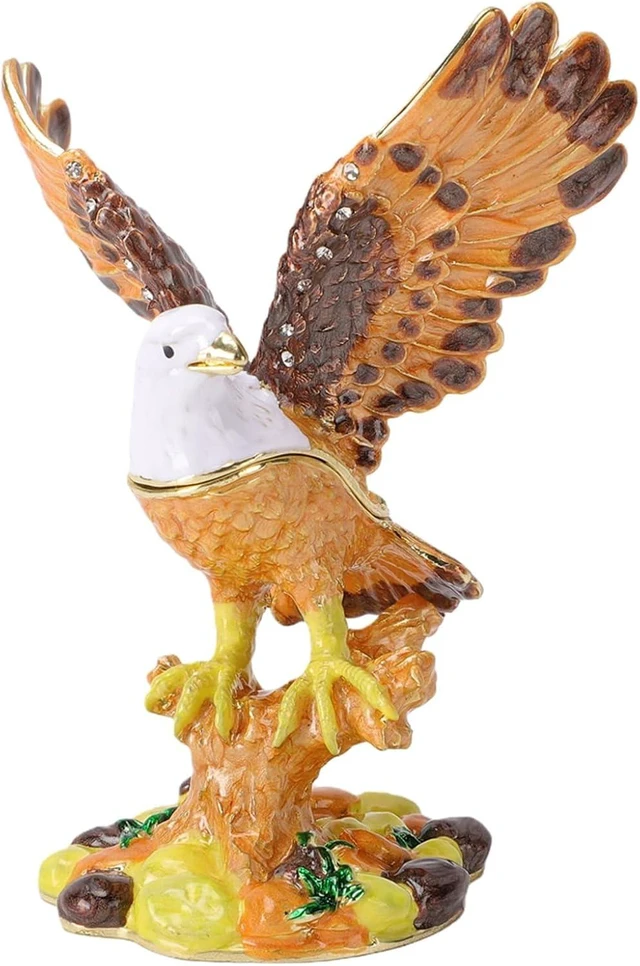 Main image of LICAEVEY Eagle Trinket Box with Rhinestone Enamel Figurine, Jewelry Storage Box for Rings Earrings Necklaces, Handmade Alloy Craft with Glossy Finish, Stable Base Decor