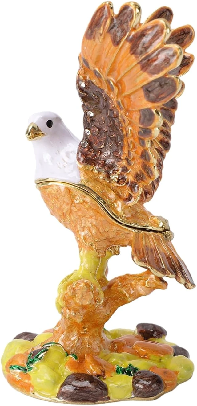 Alt view image 2 of 7 - LICAEVEY Eagle Trinket Box with Rhinestone Enamel Figurine, Jewelry Storage Box for Rings Earrings Necklaces, Handmade Alloy Craft with Glossy Finish, Stable Base Decor