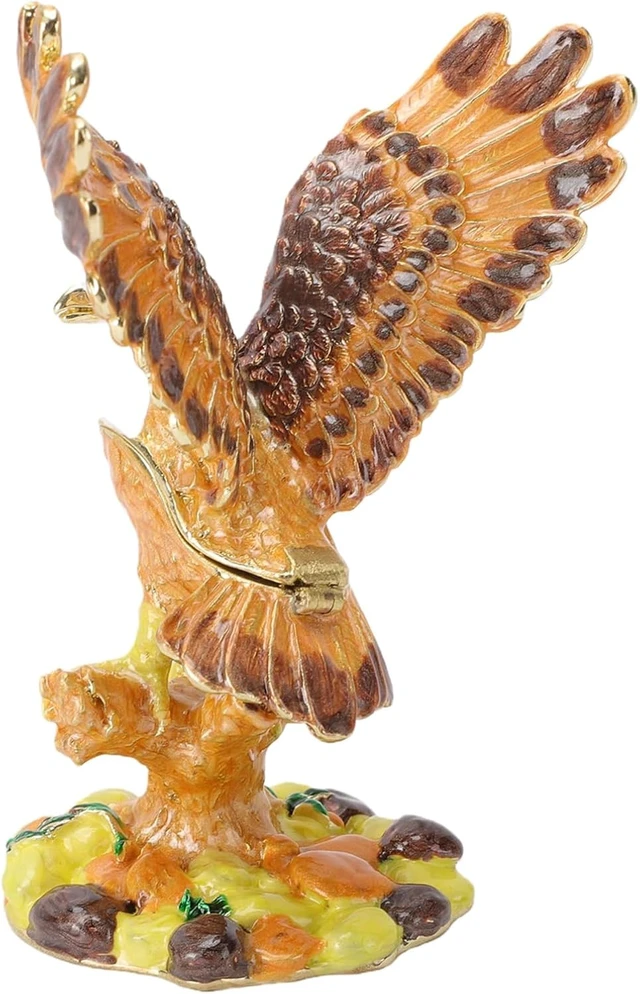 Alt view image 3 of 7 - LICAEVEY Eagle Trinket Box with Rhinestone Enamel Figurine, Jewelry Storage Box for Rings Earrings Necklaces, Handmade Alloy Craft with Glossy Finish, Stable Base Decor