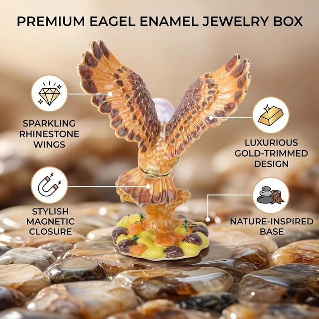Alt view image 4 of 7 - LICAEVEY Eagle Trinket Box with Rhinestone Enamel Figurine, Jewelry Storage Box for Rings Earrings Necklaces, Handmade Alloy Craft with Glossy Finish, Stable Base Decor