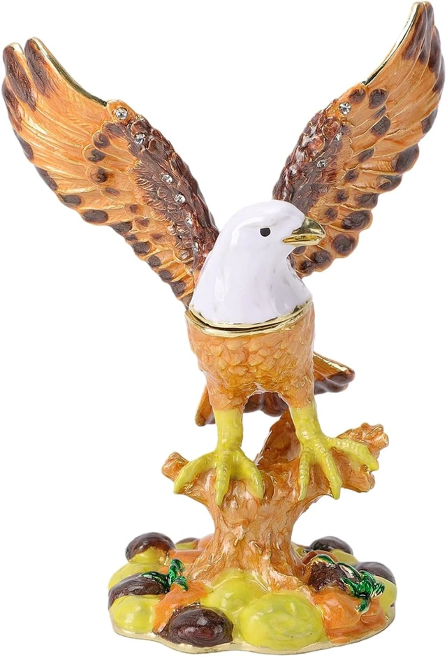 Alt view image 6 of 7 - LICAEVEY Eagle Trinket Box with Rhinestone Enamel Figurine, Jewelry Storage Box for Rings Earrings Necklaces, Handmade Alloy Craft with Glossy Finish, Stable Base Decor