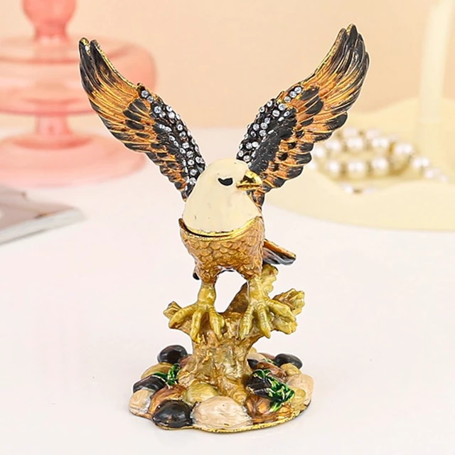 Alt view image 5 of 7 - LICAEVEY Eagle Trinket Box with Rhinestone Enamel Figurine, Jewelry Storage Box for Rings Earrings Necklaces, Handmade Alloy Craft with Glossy Finish, Stable Base Decor