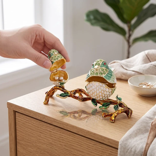 Alt view image 2 of 7 - LICAEVEY Enamel Bird Trinket Box, Decorative Jewelry Box with Rhinestones for Home Decor, Bird Ornament for Rings and Earrings, Hinged Trinket Dish Storage for Bedside Desk