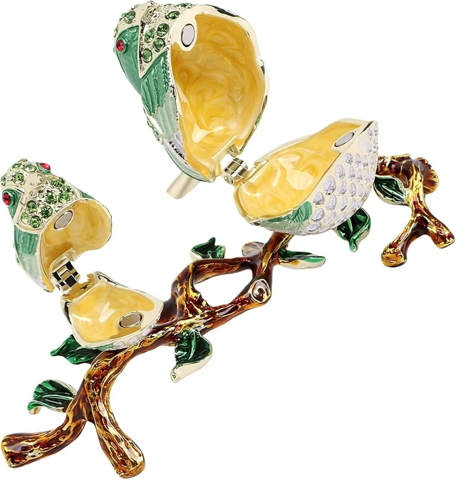 Alt view image 7 of 7 - LICAEVEY Enamel Bird Trinket Box, Decorative Jewelry Box with Rhinestones for Home Decor, Bird Ornament for Rings and Earrings, Hinged Trinket Dish Storage for Bedside Desk