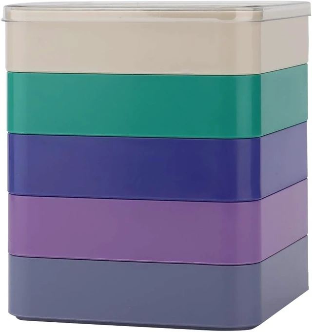 Alt view image 2 of 7 - LICAEVEY Storage Box Organizer, Watch Parts Storage with Stackable 5-Layer Round Design, Compartment Container for Screws Beads Jewelry, Impact Clear Lid, Compact Desktop Caddy