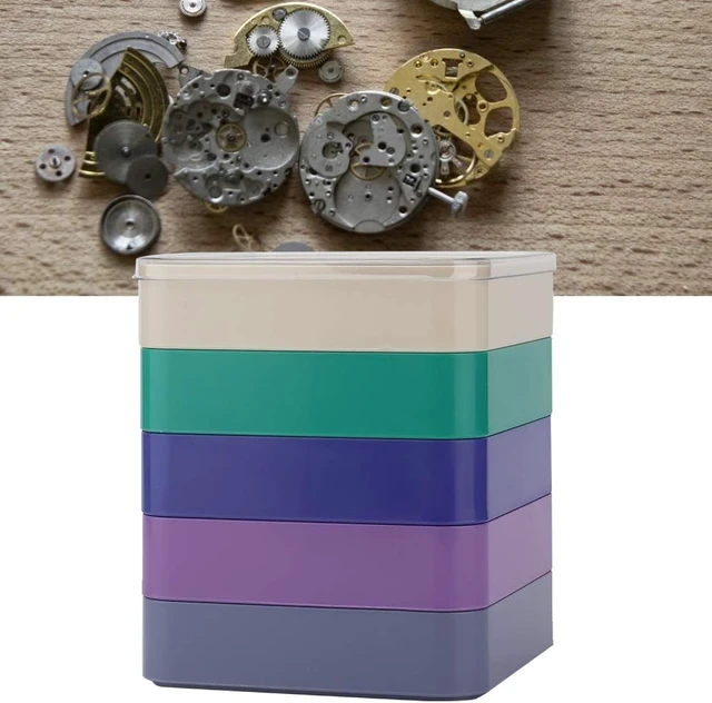 Alt view image 4 of 7 - LICAEVEY Storage Box Organizer, Watch Parts Storage with Stackable 5-Layer Round Design, Compartment Container for Screws Beads Jewelry, Impact Clear Lid, Compact Desktop Caddy