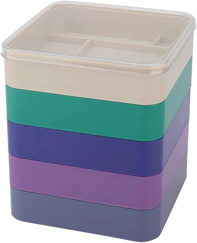 Alt view image 3 of 7 - LICAEVEY Storage Box Organizer, Watch Parts Storage with Stackable 5-Layer Round Design, Compartment Container for Screws Beads Jewelry, Impact Clear Lid, Compact Desktop Caddy