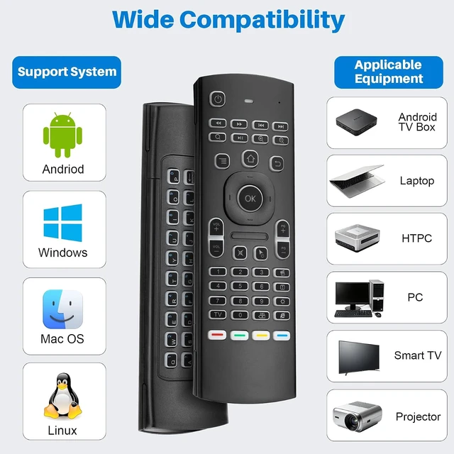 Alt view image 3 of 7 - Backlit MX3 Air Mouse Remote Fly Mouse with Mini Keyboard & IR Learning