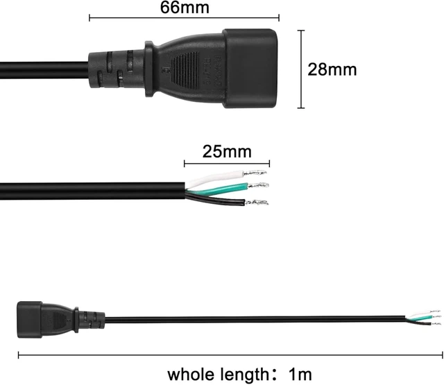 Alt view image 3 of 7 - XMSJSIY C14 Pigtail Power Cable Replacement Power Cord Bare Wire IEC320