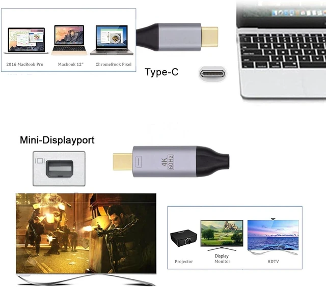 Alt view image 4 of 7 - cablecc USB 3.1 Type C USB-C Source to Mini DisplayPort DP Displays Male 4K Monitor Cable for Laptop 1.8m