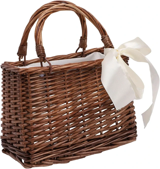 Alt view image 4 of 7 - LICAEVEY Woven Rattan Handbag, Straw Basket Purse with Handle for Women, Portable Woven Bag for Beach Wedding Party, Small Rattan Basket for Home Decor, Rustic Storage Bag (with Beige Ribbon)