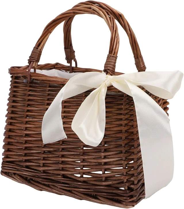 Alt view image 5 of 7 - LICAEVEY Woven Rattan Handbag, Straw Basket Purse with Handle for Women, Portable Woven Bag for Beach Wedding Party, Small Rattan Basket for Home Decor, Rustic Storage Bag (with Beige Ribbon)
