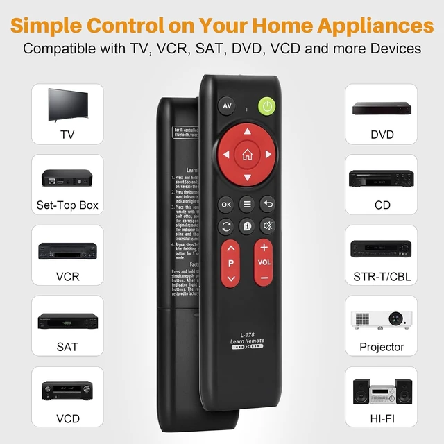 Alt view image 2 of 7 - Universal Learning Remote Replace for TV DVD STB VCR All Infrared Remotes