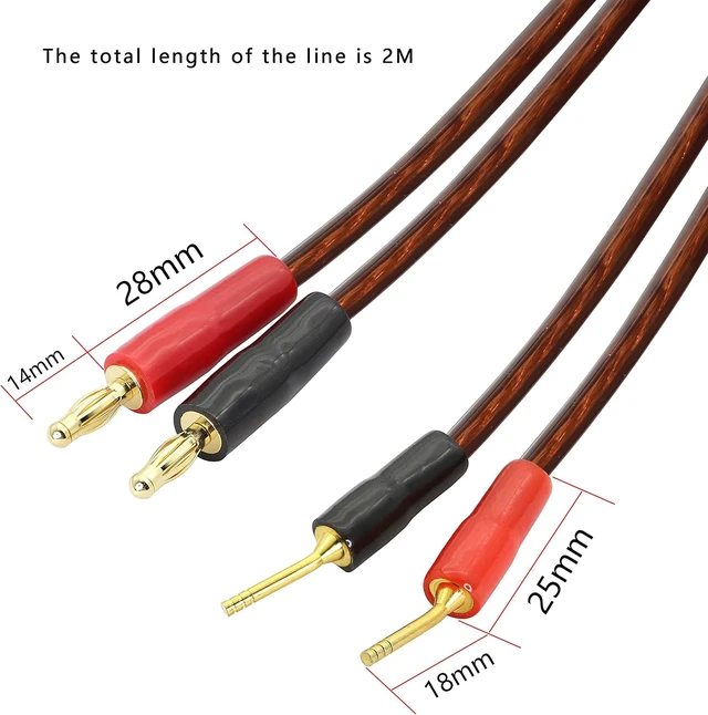 Alt view image 6 of 7 - XMSJSIY HiFi OFC Speaker Cable with Banana Plug to Pin Type Plug 4mm -2M