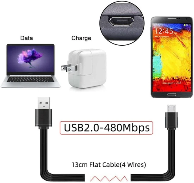 Alt view image 2 of 7 - chenyang USB 2.0 Short Flat Cable, USB 2.0 Type A Male to Micro USB Male 4 Wires 5V 2A Charge Data Extension Silicone Cable 4 Wires 30AWG 13cm