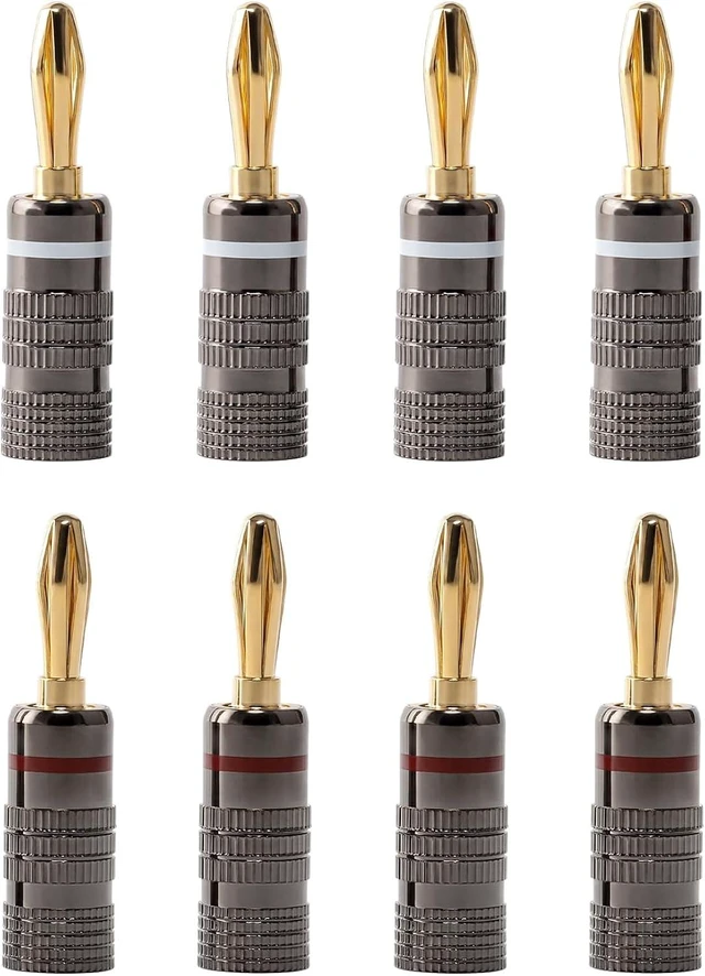 Main image of 4 Pairs Banana Plugs, 24K Gold Plated Closed Dual Screw Speaker Connector