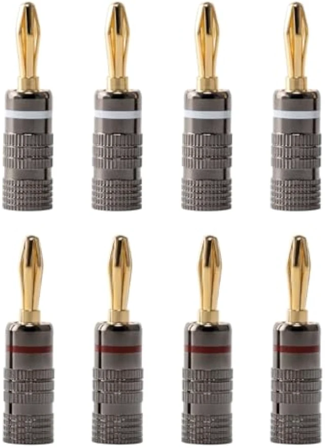 Alt view image 7 of 7 - 4 Pairs Banana Plugs, 24K Gold Plated Closed Dual Screw Speaker Connector