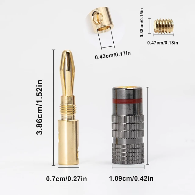 Alt view image 6 of 7 - 4 Pairs Banana Plugs, 24K Gold Plated Closed Dual Screw Speaker Connector