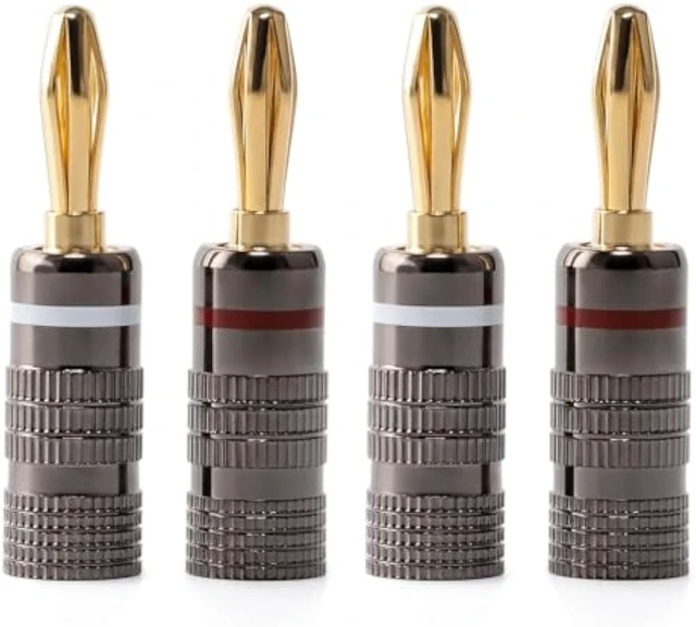 Alt view image 7 of 7 - 2 Pairs Banana Plugs, 24K Gold Plated Closed Dual Screw Speaker Connector