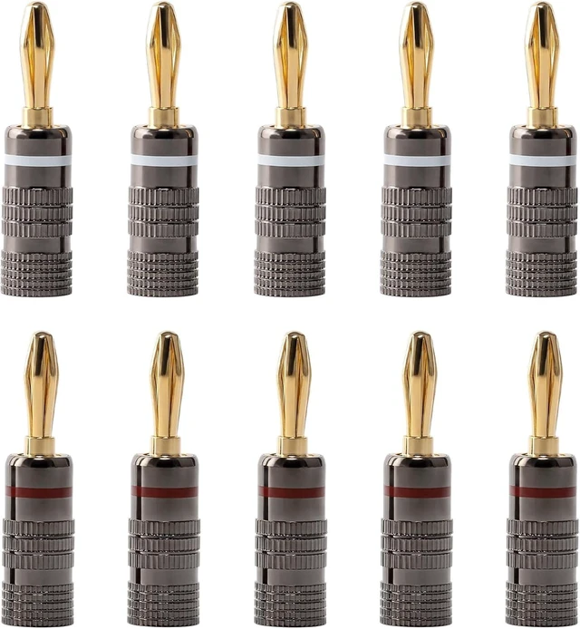 Main image of 5 Pairs Banana Plugs, 24K Gold Plated Closed Dual Screw Speaker Connector