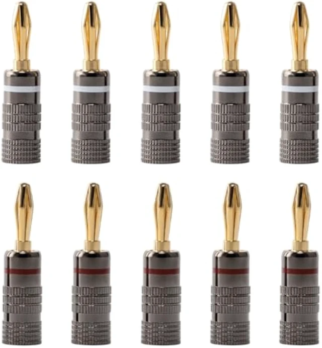 Alt view image 7 of 7 - 5 Pairs Banana Plugs, 24K Gold Plated Closed Dual Screw Speaker Connector