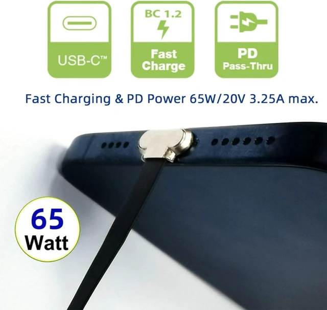 Alt view image 5 of 7 - chenyang 2 Pack 2.76Inch USB C Short Flat Cable,USB 2.0 Type C Dual 90 Degree Angled PD 65W Fast Charge Data Extension Cable for Power Bank