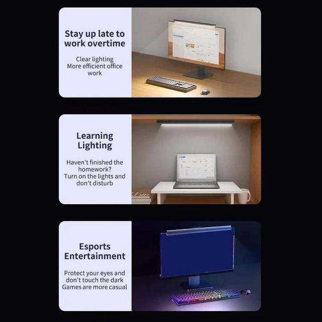 Alt view image 6 of 7 - LICAEVEY Computer Monitor Light, Monitor Light Bar, 3 Color Temperature Dimmable LED Screen Lamp, Eye Care Desk Lamp for Working, Reading, Home Office