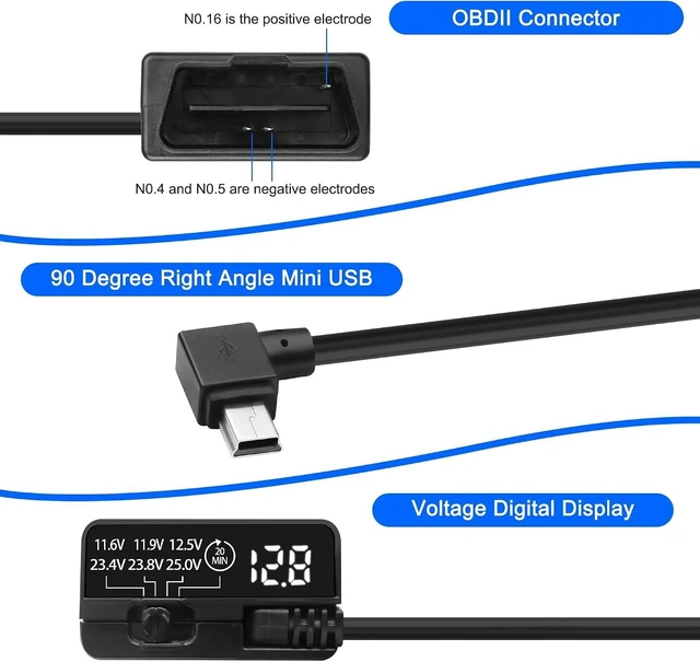 Alt view image 2 of 7 - XMSJSIY 90 Degree Right Angle Mini USB to OBD Parking Monitor Power Cable
