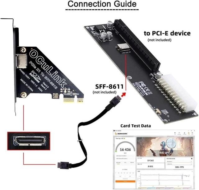 Alt view image 2 of 7 - chenyang Oculink to PCIe 4.0 X1 Adapter,SFF-8611/8612 to PCI Express Expansion Card Adapter with 8cm/12cm Slot Bracket
