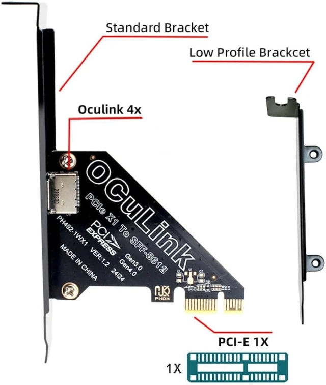 Alt view image 6 of 7 - chenyang Oculink to PCIe 4.0 X1 Adapter,SFF-8611/8612 to PCI Express Expansion Card Adapter with 8cm/12cm Slot Bracket