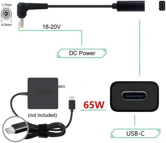 Alt view image 3 of 7 - chenyang USB C to DC 20V 4.0x1.7mm PD 65W Charge Cable for Laptop
