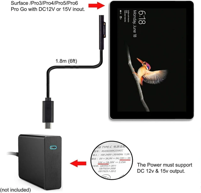 Alt view image 3 of 7 - cablecc USB C to DC 12-15V Surface Pro3 Pro4 Pro5 Pro6 Book PD 65W Charge Cable