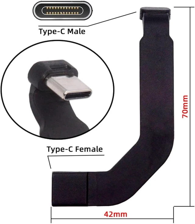 Alt view image 6 of 7 - chenyang 2.76 Inch USB C Short Flat Cable,USB 2.0 Type C Male to Female 90 Degree Angled PD 65W Fast Charge Data Extension Cable