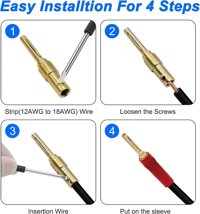 Alt view image 4 of 7 - XMSJSIY 4MM Speaker Banana Plugs HiFi Screw Locking Banana Pins - 4 Pairs
