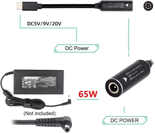 Alt view image 4 of 7 - chenyang USB C 65W Charge Converter DC 5.5x2.1mm to USB C 5V 9V 20V Power Plug Charge Cable